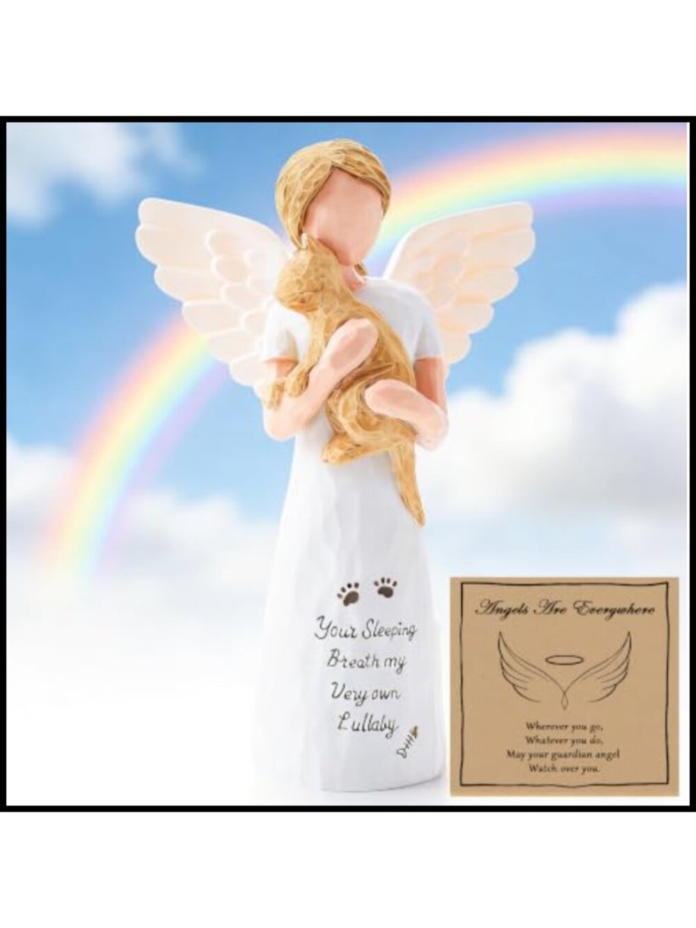 Cat Memorial Angel Figurine Resin Pet Sympathy Gift with Inscription